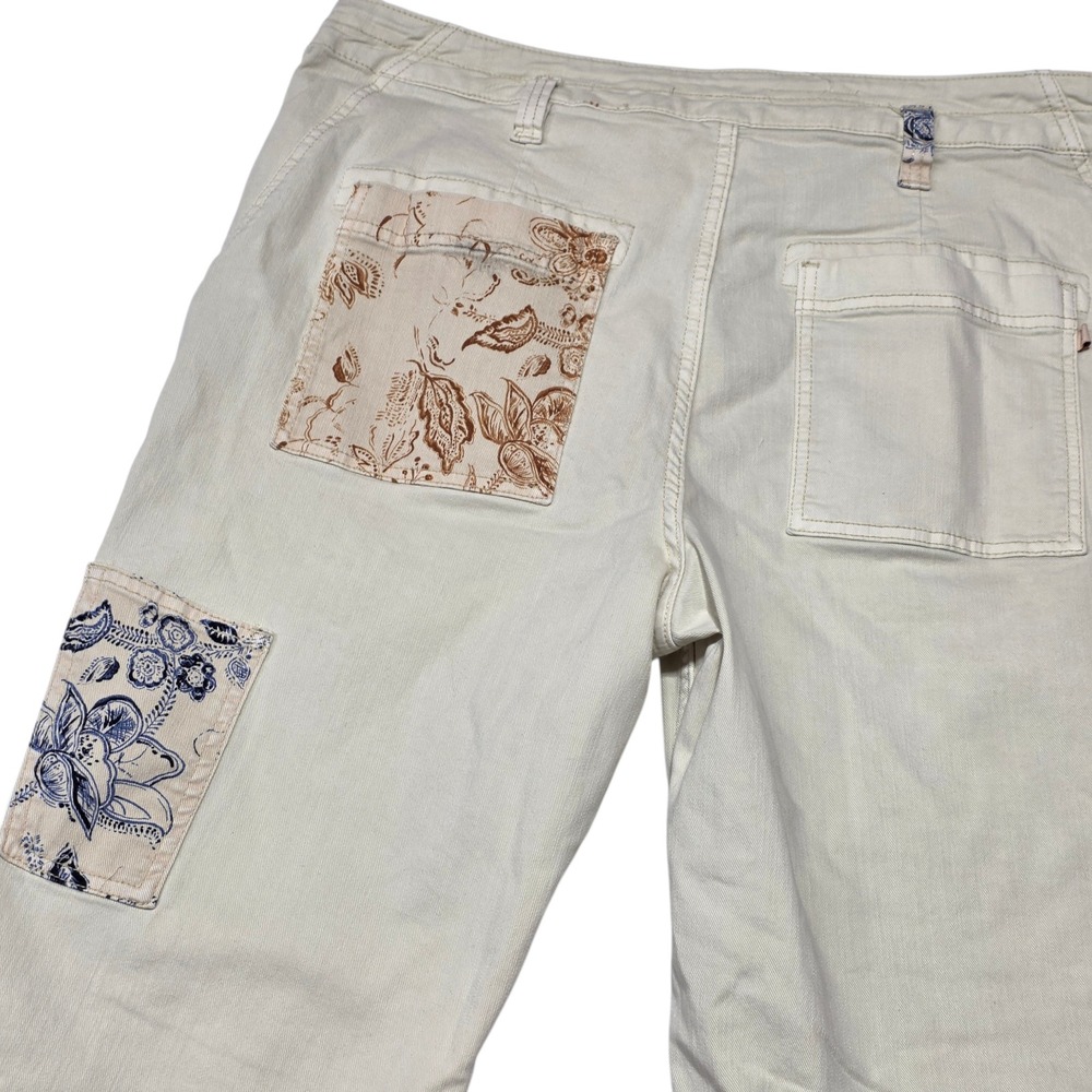 Pilcro Patchwork Floral Straight Leg Pants Women 31 Tall Cream Boho Utility - Picture 3 of 11